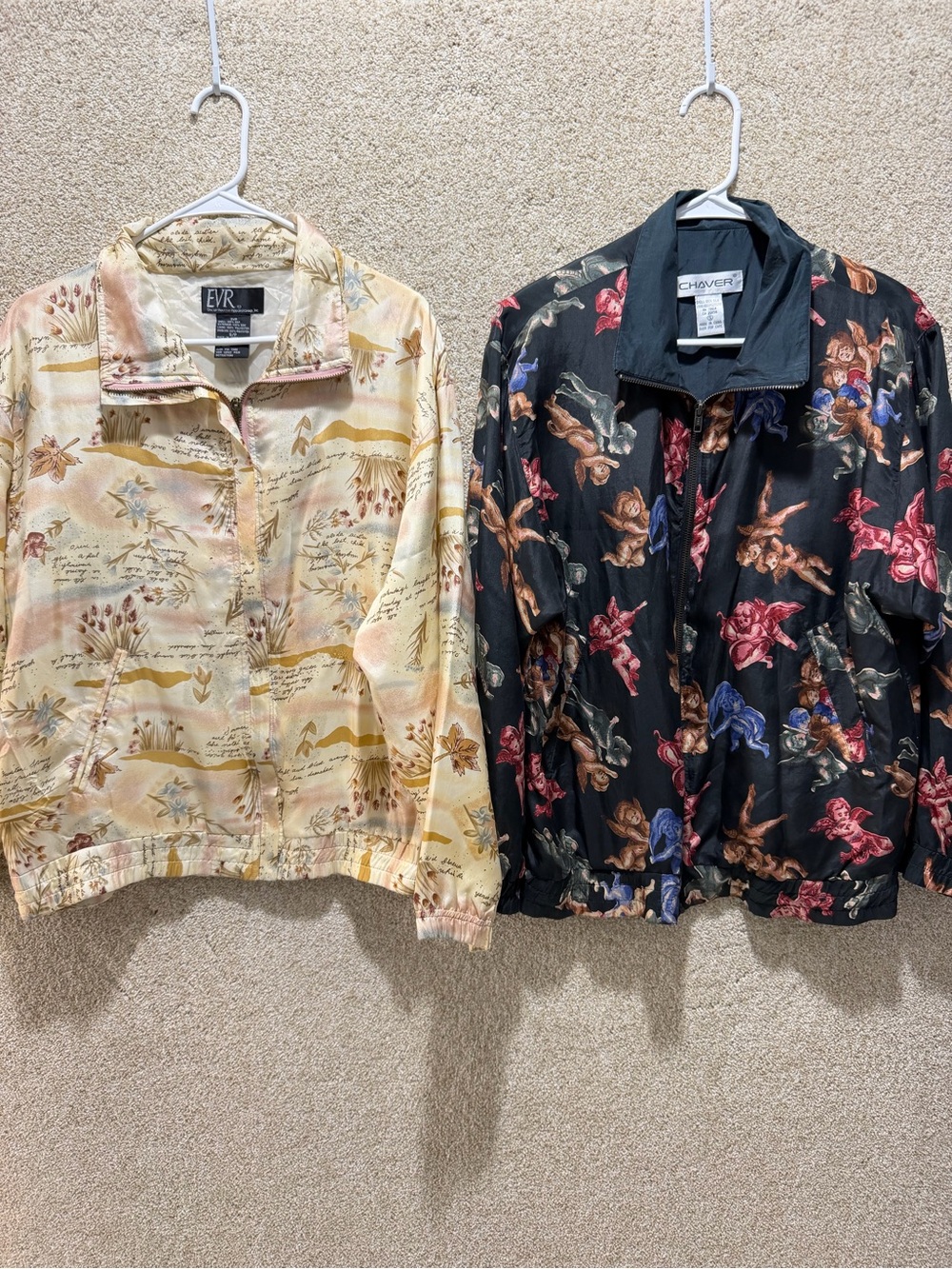 2 flawed vintage 100% silk jackets fall leaves angels lightweight 90s y2k street